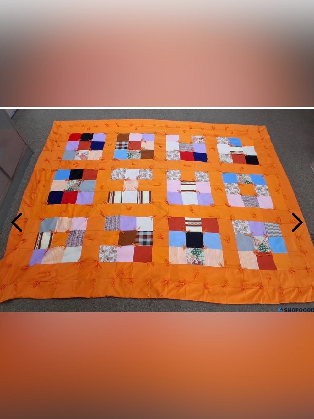 Handmade Patchwork Quilt with Orange Backing, 100x80
